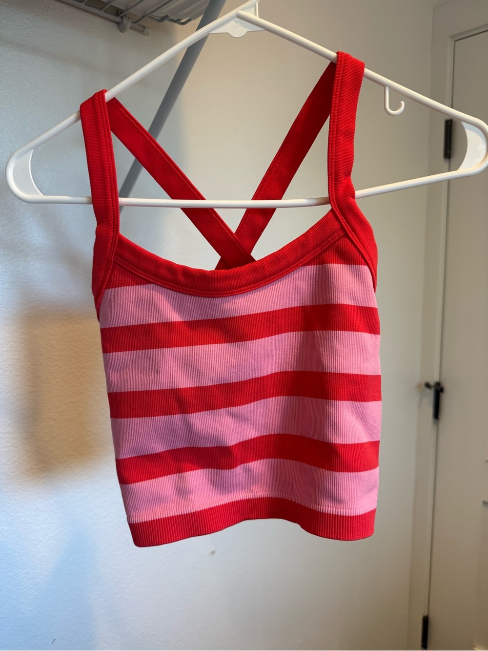 JoyLab Red & Pink Striped Ribbed Bandeau Tank